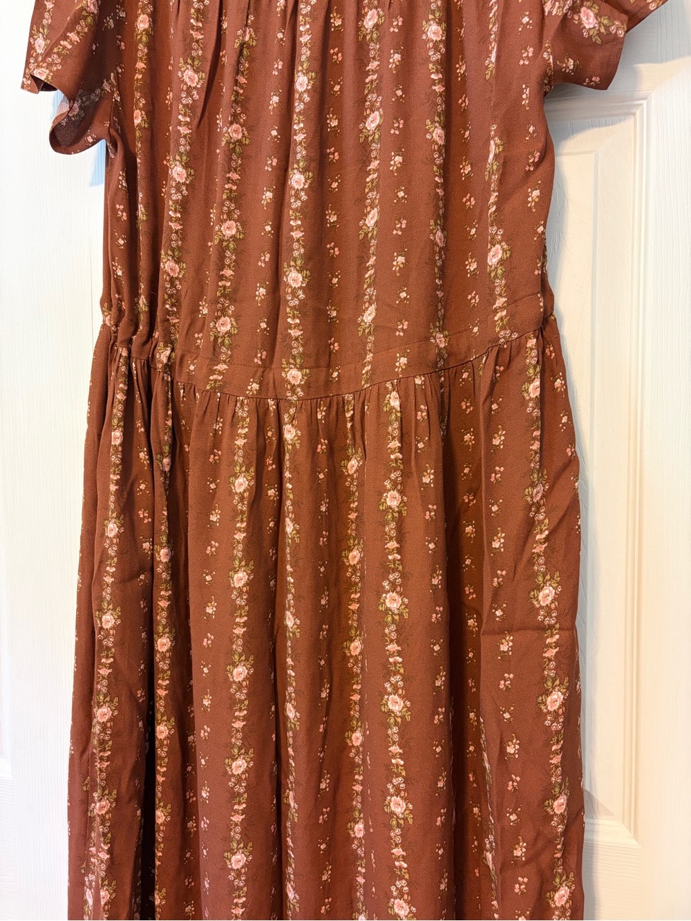 Christy Dawn Brown Floral Wrap Midi Dress Cottage Prairie Fall Floral - Picture 5 of 6